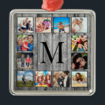 Ornement Carré Argenté Create Your Custom Photo Collage Rustic Farmhouse<br><div class="desc">Créez votre propre ornement en céramique de collage photo 12 Instagram avec vos images personnalisées sur un arrière - plan en planche de style rustique de ferme. Ajoutez vos photos, designs ou oeuvres d'art préférés pour créer quelque chose de vraiment unique. Pour modifier ce modèle de conception, il vous suffit...</div>