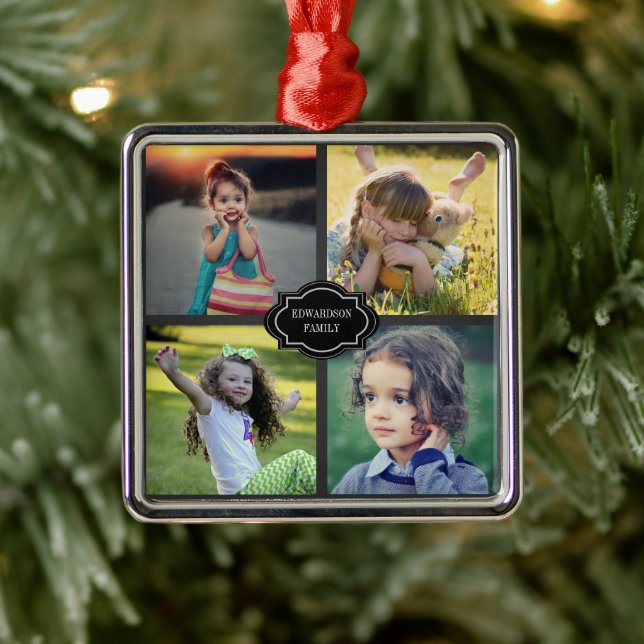 Ornement Carré Argenté Create your own family photo collage monogrammed (Arbre)