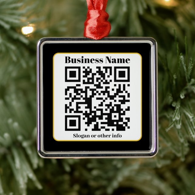 Ornement Carré Argenté Create Your Own QR Code | Black White Gold Border (Arbre)