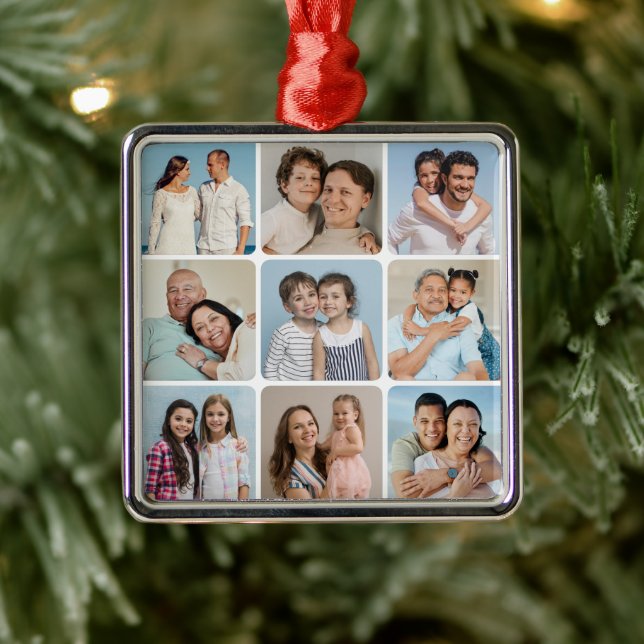 Ornement Carré Argenté Créez vos propres angles ronds 9 Collage photo (Arbre)