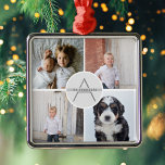 Ornement Carré Argenté Créez votre propre collection de 4 photos Monogram<br><div class="desc">Créez votre propre collection de 4 photos Famille Monogramme Ornement métallique</div>