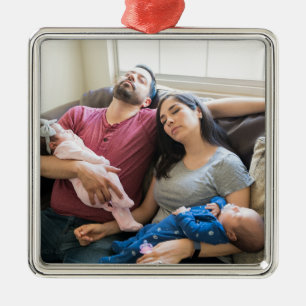 Ornement Carré Argenté Créez Votre Propre Photo personnalisée DIY Famille