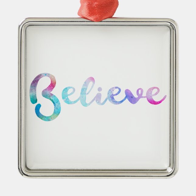 Ornement Carré Argenté Croire la typographie de l'aquarelle (Devant)