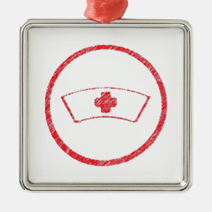 Ornement Carré Argenté croix rouge médicale d'infirmière d'ER d'hôpital