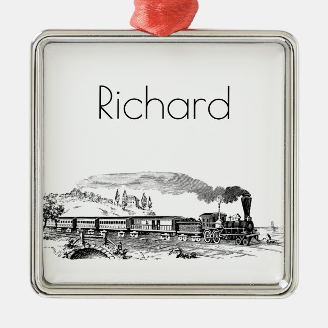 Ornement Carré Argenté croquis vintage de train (Devant)