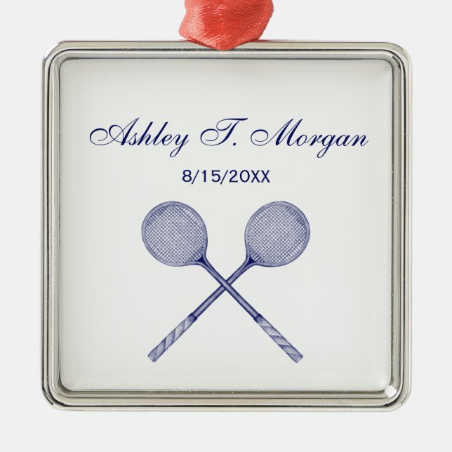 Ornement Carré Argenté Crossed Squash Racquets Blue (Devant)