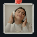 Ornement Carré Argenté Custom Full Photo Modern<br><div class="desc">Custom Full Photo Modern Metal Ornament</div>