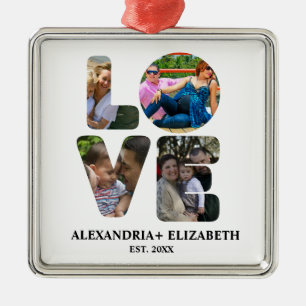 Ornement Carré Argenté Custom modern love 4 photo collage pour couples