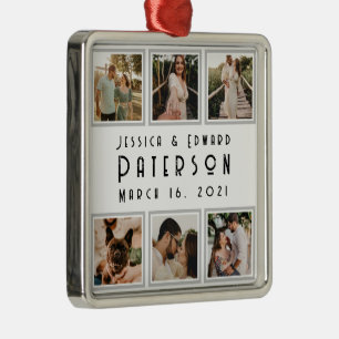 Ornement Carré Argenté Customize It, Love Photos Modern Personalized Gift
