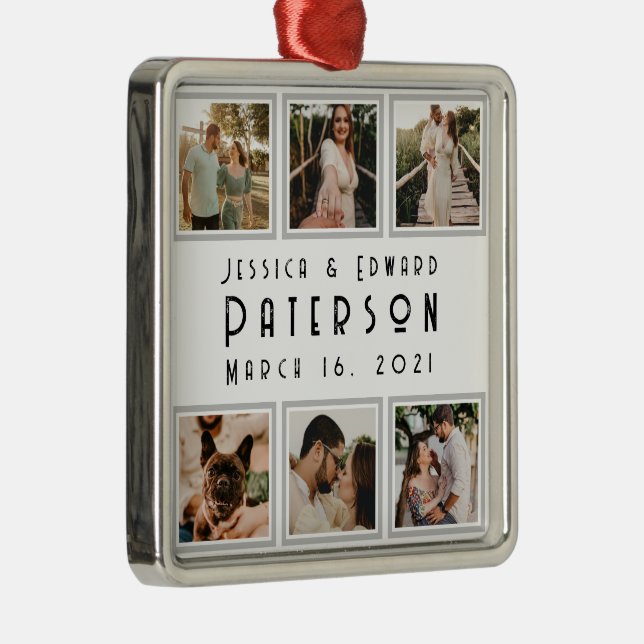 Ornement Carré Argenté Customize It, Love Photos Modern Personalized Gift (Droite)