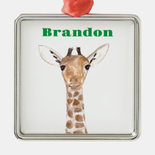 Ornement Carré Argenté Cute Baby Giraffe Zoo Jungle Safari Animaux