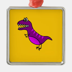 Ornement Carré Argenté Cute cartoon angry purple dinosaure