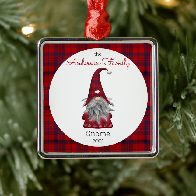 Ornement Carré Argenté Cute Rustique Personnalisé Noël Gnome Elf (Arbre)
