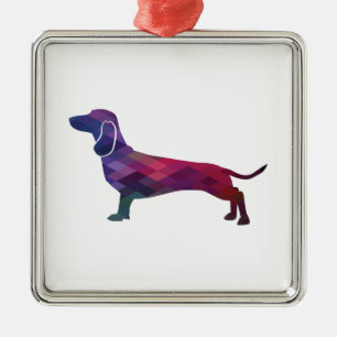 Ornement Carré Argenté Dachshund Chien race Geo Silhouette Purple