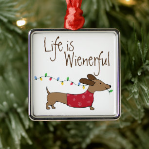 Ornement Carré Argenté Dachshund Life is Wienery