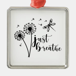 Ornement Carré Argenté Dandelion Dragonfly Just Breathe