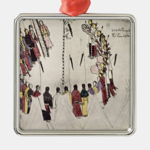 Ornement Carré Argenté Danse de cuir chevelu ou danse de victoire (encre