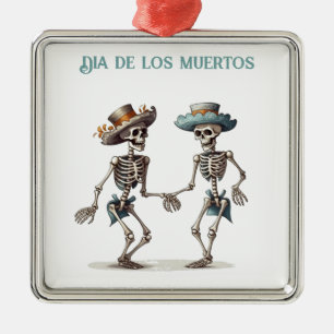Ornement Carré Argenté Danse Éternelle Dia de los Muertos Calaveras