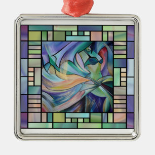 Ornement Carré Argenté Danseur Du Ventre Du Moyen-Orient Avec Voiles Past