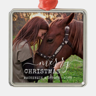 Ornement Carré Argenté Dated Christmas Horse Rider Personalized Square