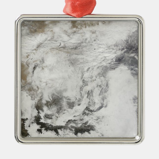Ornement Carré Argenté De fortes chutes de neige en Chine (Devant)