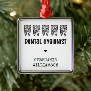 Ornement Carré Argenté Dentis hygiénistes dentaires personnalisés Emprein