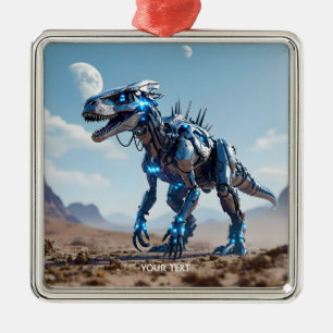 Ornement Carré Argenté Désert de Cyborg Dinosaur Imaginaire mignon
