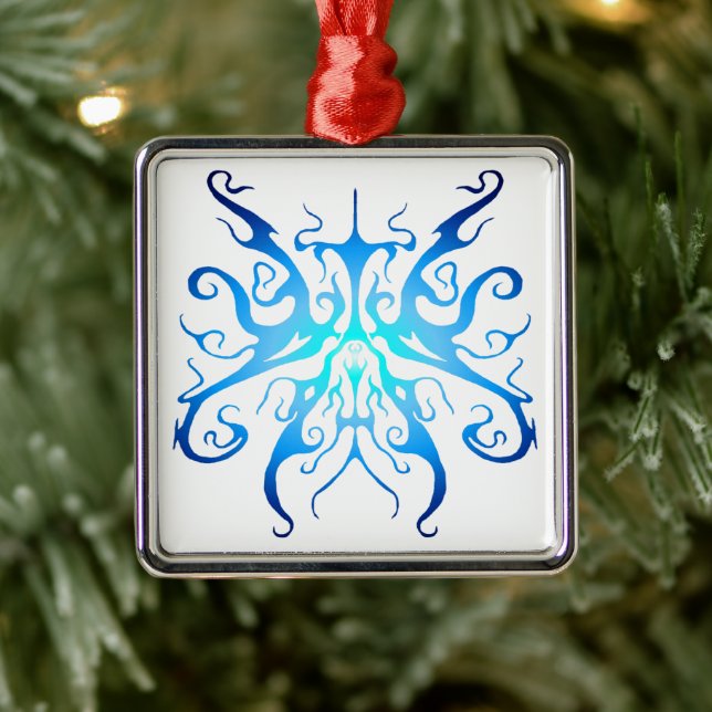 Ornement Carré Argenté Design élégant de tatouage tribal - bleu (Arbre)