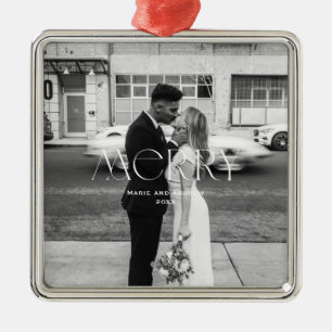 Ornement Carré Argenté Design moderne Merry Holiday