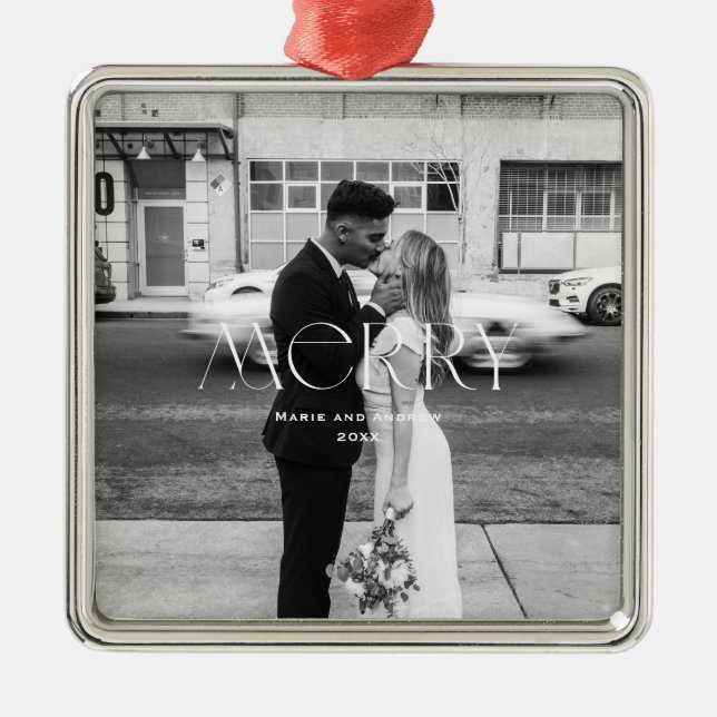 Ornement Carré Argenté Design moderne Merry Holiday (Devant)