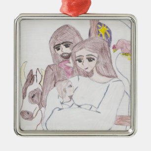 Ornement Carré Argenté Dessin de crayon couleur Noël