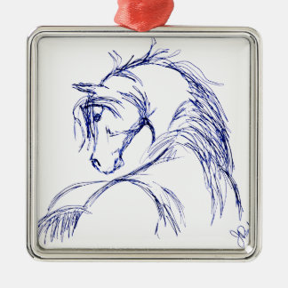 Ornement Carré Argenté Dessin de la tête d'un cheval d'art