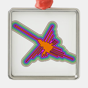 Ornement Carré Argenté Dessin de Nazca Hummingbird Pérou