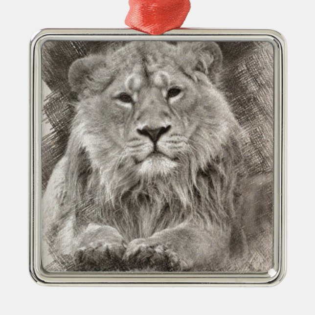Ornement Carré Argenté Dessin Lion (Devant)