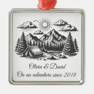Ornement Carré Argenté Dessin paysage vintage pour mariage