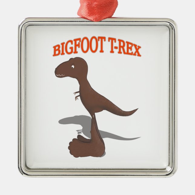 Ornement Carré Argenté Dessin T-Rex Bigfoot (Devant)
