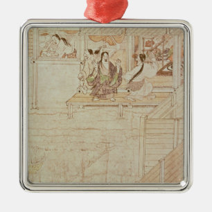 Ornement Carré Argenté Détail de Shigisan Engi Emaki, période de Kamaku