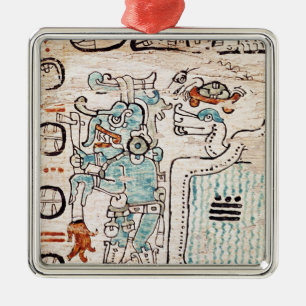 Ornement Carré Argenté Détail d'un codex maya