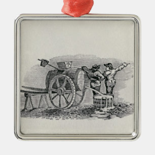 Ornement Carré Argenté Deux hommes avec un chariot de baril