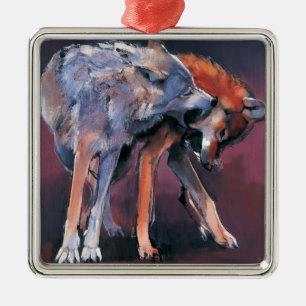 Ornement Carré Argenté Deux loups 2001