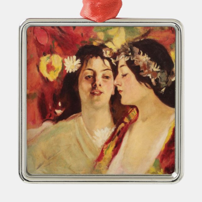 Ornement Carré Argenté Deux muses du printemps (par Stefan Luchian) (Devant)