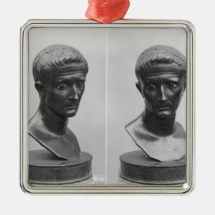 Ornement Carré Argenté Deux vues d'un buste d'empereur Augustus