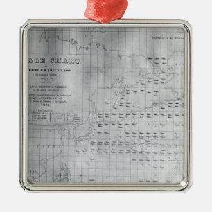 Ornement Carré Argenté Diagramme de baleine du North Pacific, 1851