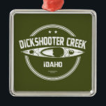 Ornement Carré Argenté Dickshooter Creek Idaho Kayaking<br><div class="desc">Le ruisseau Dickshooter commence à l'ouest de Dickshooter, dans l'Idaho, et s'écoule vers le sud, coupant une gorge étroite et profonde à travers le paysage de plateau roulant jusqu'à ce qu'il rejoigne Deep Creek. Les eaux de Dickshooter cessent de couler vers la fin du printemps jusqu'au début de l'été, laissant...</div>