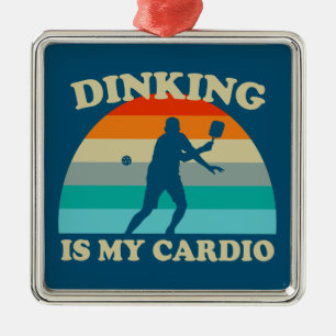 Ornement Carré Argenté Dinking Est Mon Cardio Pickleball