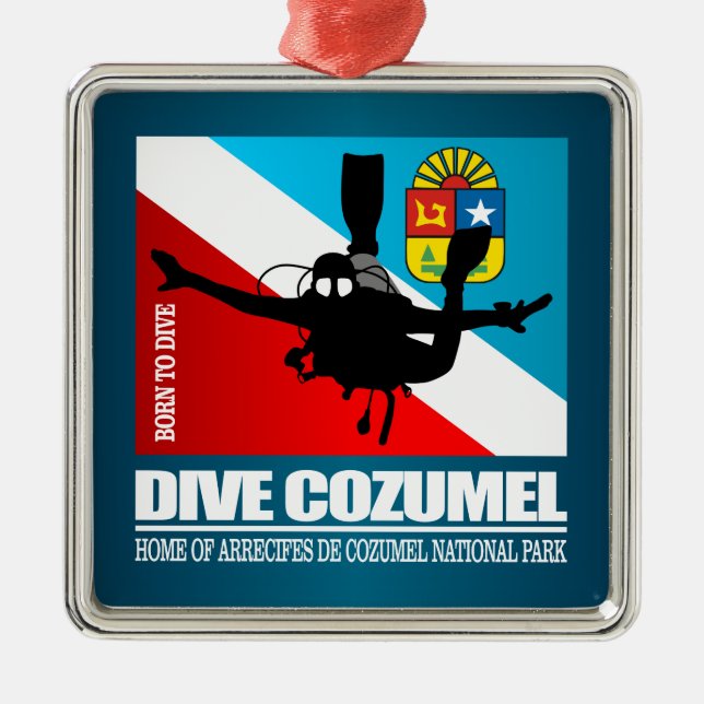 Ornement Carré Argenté Dive Cozumel DF2 (Devant)