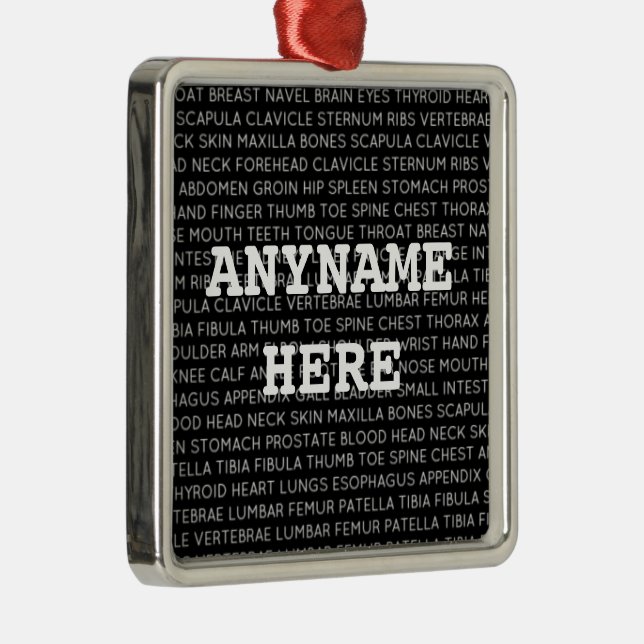Ornement Carré Argenté Docteur Terminologie Médicale Noël (Droite)
