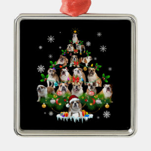 Ornement Carré Argenté Dog lovers   Bulldog Christmas Tree Ornaments