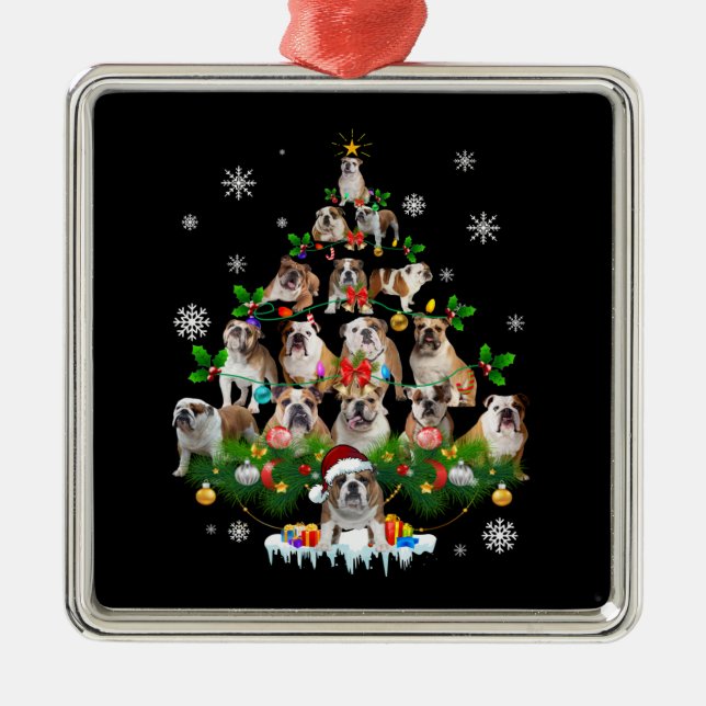 Ornement Carré Argenté Dog lovers | Bulldog Christmas Tree Ornaments (Devant)