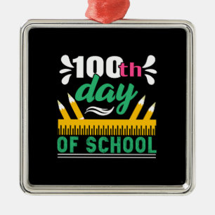 Ornement Carré Argenté Don de l'enseignant 100ème Jour D'École